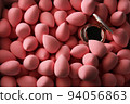beauty background a bunch of pink gentle makeup sponges and a mirror dark key 94056863