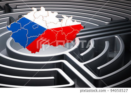 Czech map inside labyrinth, 3D rendering 94058527