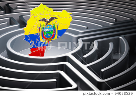 Ecuadorian map inside labyrinth, 3D rendering Ecuadorian map inside labyrinth, 3D rendering 94058529