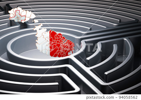 Maltese map inside labyrinth, 3D rendering Maltese map inside labyrinth, 3D rendering 94058562