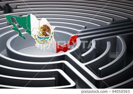 Mexican map inside labyrinth, 3D rendering 94058563