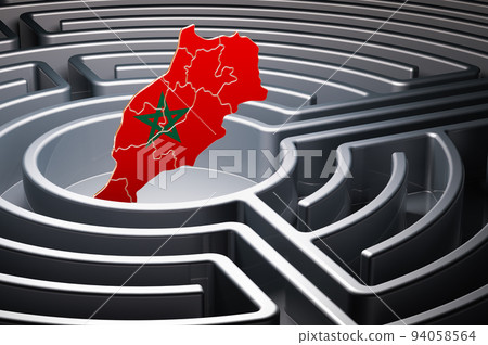 Moroccan map inside labyrinth, 3D rendering Moroccan map inside labyrinth, 3D rendering 94058564