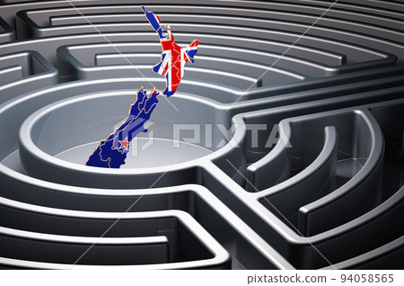 New Zealand map inside labyrinth, 3D rendering New Zealand map inside labyrinth, 3D rendering 94058565