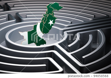 Pakistani map inside labyrinth, 3D rendering 94058568