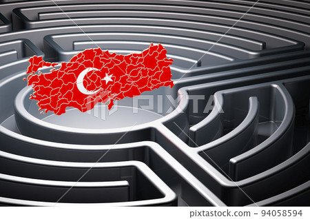 Turkish map inside labyrinth, 3D rendering Turkish map inside labyrinth, 3D rendering 94058594