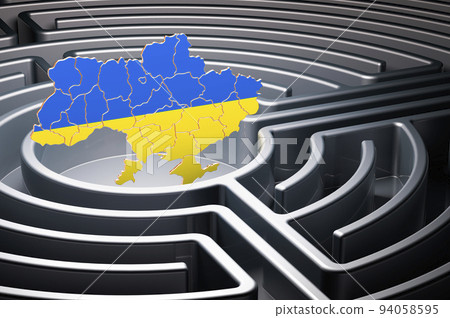 Ukrainian map inside labyrinth, 3D rendering Ukrainian map inside labyrinth, 3D rendering 94058595