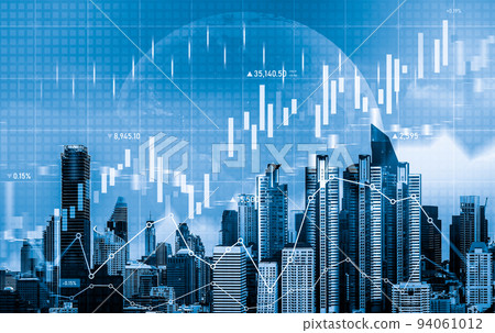 Financial graphs and modernistic cityscape as background for business concept. 94061012