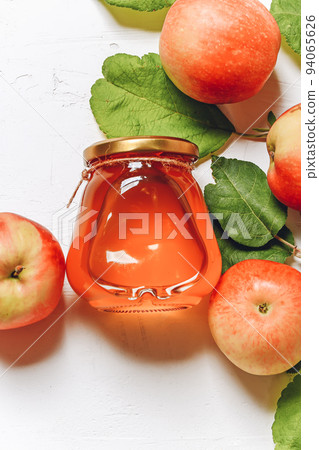 Apples and honey. Autumn composition. Traditional Jewish holiday New Year. Happy Rosh Hashanah. Apples and honey. Autumn composition. Traditional Jewish holiday New Year. Happy Rosh Hashanah. 94065626