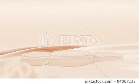Transparent glass pedestal (horizontal) on a beige background and cloth (3 pcs) Transparent glass pedestal (horizontal) on a beige background and cloth (3 pcs) 94067132
