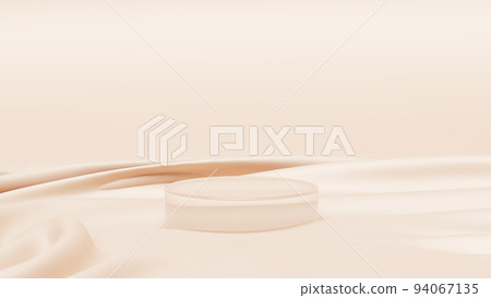 Transparent glass pedestal (horizontal) on a beige background and cloth 94067135