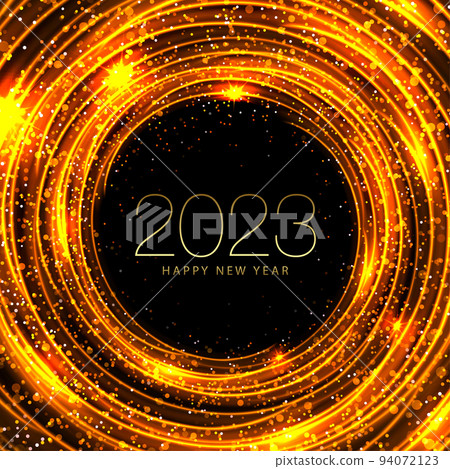 Round abstract frame in golden color with shiny tinsel 94072123
