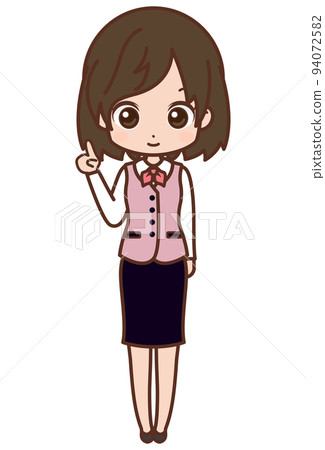 Pointing woman (whole body), right hand (upward) / suit, young, OL [1] 94072582