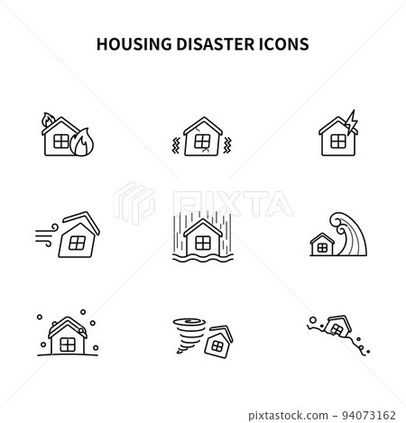 簡單的圖標集 | 災難、火災保險、地震保險、家庭保險、賠償 簡單的圖標集 | 災難、火災保險、地震保險、家庭保險、賠償 94073162