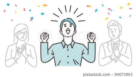 商業成就，成功，成就。男人和女人拍手和男人做膽量姿勢[矢量插圖素材] 94073901