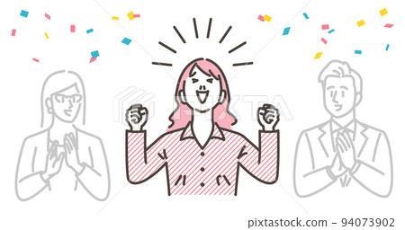 Business achievement, success, achievement. A man and woman clapping and a woman doing a guts pose [vector illustration material] 94073902
