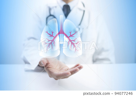 Pulmonologist doctor showing off virtual screen of lung medical issue. Healthcare medical technology concept. Pulmonologist doctor showing off virtual screen of lung medical issue. Healthcare medical technology concept. 94077246