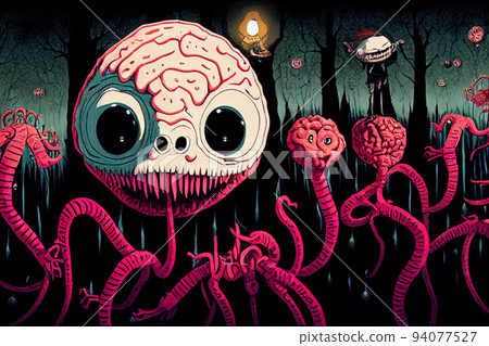 Cartoon character with worms for brains Cartoon character with worms for brains 94077527