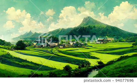 Rural Village ,Mountain, Nature, Anime style 94077696
