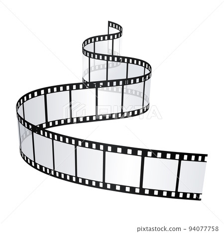 Piece of a curved film strip isolated on white. Realistic vector illustration 94077758