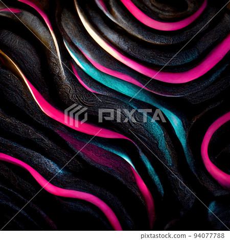 Dark Surface Wallpaper with Ripples. Glossy Texture with Neon Accents Dark Surface Wallpaper with Ripples. Glossy Texture with Neon Accents 94077788