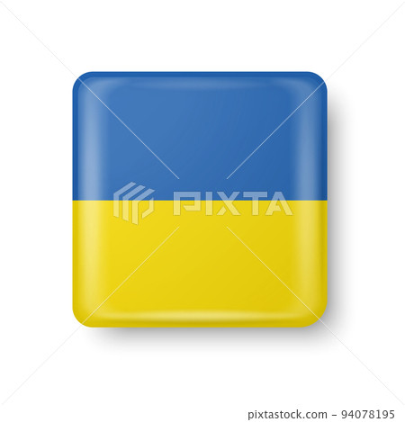 Button Pin Badge with Ukranian Flag. Struggle, Protest, Support Ukraine Concept. Vector Illustration. Call for Support for Ukraine 94078195