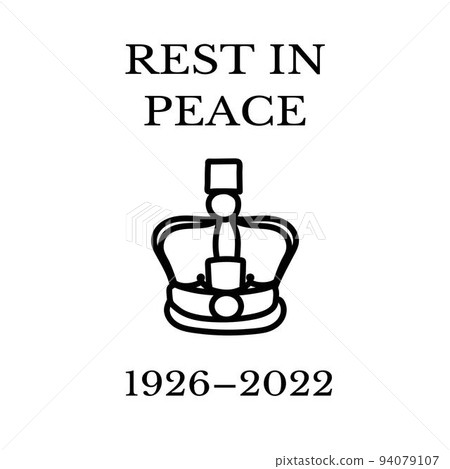 The Queens death. RIP, God save the Queen. Rest in peace poster with silhouette on flag background. Vector illustration for Her Majesty on her 96 years The Queens death. RIP, God save the Queen. Rest in peace poster with silhouette on flag background. Vector illustration for Her Majesty on her 96 years 94079107