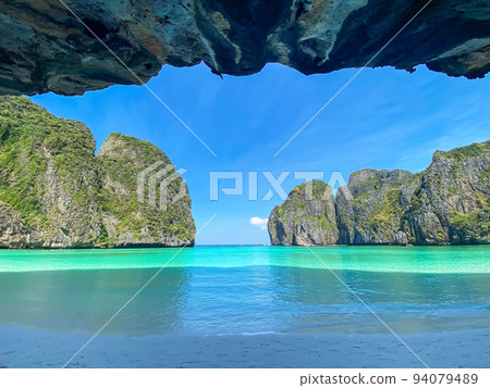 Beautiful scenery of Maya Bay beach on Phi Phi island, Krabi, Thailand. landmark, destination Southeast Asia Travel, vacation and holiday concept 94079489