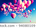 Valentine's Day, a balloon that sprinkles a small heart from a balloon with clouds and pink skies. 94080109