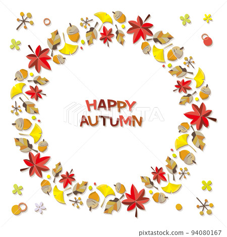 Line frame circle of autumn leaves 94080167
