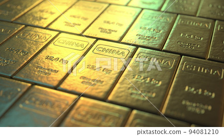 Gold bars with CHINA text. 3d rendering Gold bars with CHINA text. 3d rendering 94081210