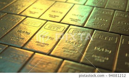 Gold bars with ETF text. 3d rendering Gold bars with ETF text. 3d rendering 94081212