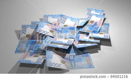 2000 Russian rubles money composition. Financial background. Many banknotes and wads of money. 3d render. 2000 Russian rubles money composition. Financial background. Many banknotes and wads of money. 3d render. 94081216
