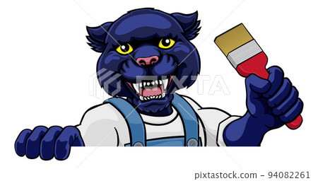 Panther Painter Decorator Holding Paintbrush Panther Painter Decorator Holding Paintbrush 94082261