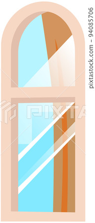 Modern narrow window with transparent glass in thin frame. Interior of room building exterior 94085706