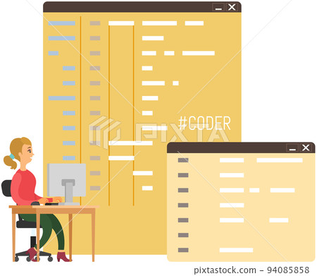 Programmer engineering and coding. Set of programmers working on web development on computers Programmer engineering and coding. Set of programmers working on web development on computers 94085858