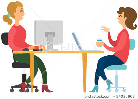 Business employees on their workspace. Co-worker. Businessman or a clerk Business employees on their workspace. Co-worker. Businessman or a clerk 94085908