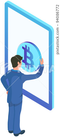 Businessman trades bitcoins on cryptocurrency exchange. Analysing trading financial platform 94086772