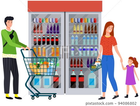 Person looking at fizzy drinks, lemonades in foodstuff store. Shopping in supermarket concept 94086802