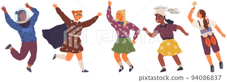 Set of happy childrens in different costumes for space party. Characters in creative self made outfits 94086837