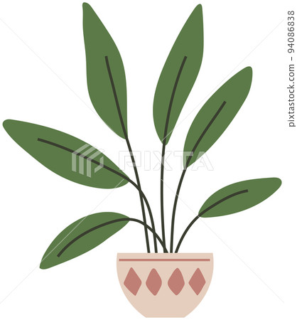 Decorative green plant with long leaves in ceramic pot, pot with houseplant. Home interior plant 94086838