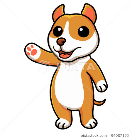 Cute little pitbull cartoon waving hand 94087193