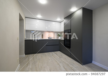 Modern simple trendy dark grey and white kitchen Modern simple trendy dark grey and white kitchen 94087297