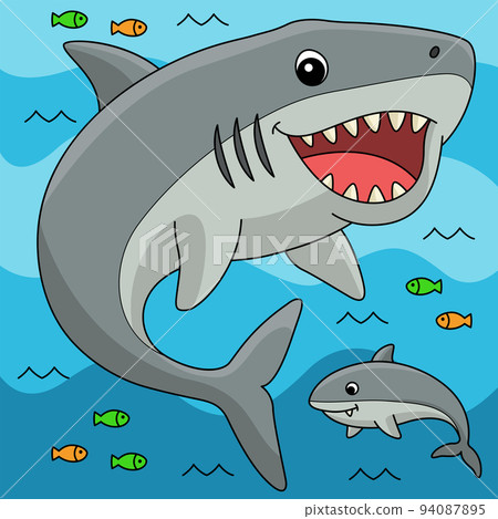 Megalodon Animal Colored Cartoon Illustration 94087895