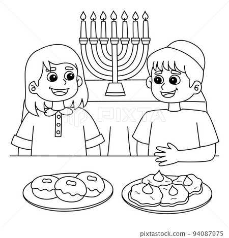 Hanukkah Boy and Girl Feasting Coloring Page Hanukkah Boy and Girl Feasting Coloring Page 94087975