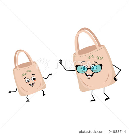 Cute Bag Character With Glasses And Grandson... - Stock Illustration ...