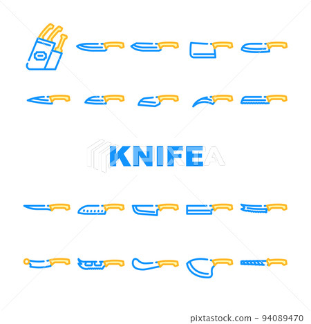 Kitchen Knife For Cutting Food Icons Set Vector 94089470