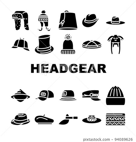 Headgear Stylish Head Clothes Icons Set Vector Headgear Stylish Head Clothes Icons Set Vector 94089626