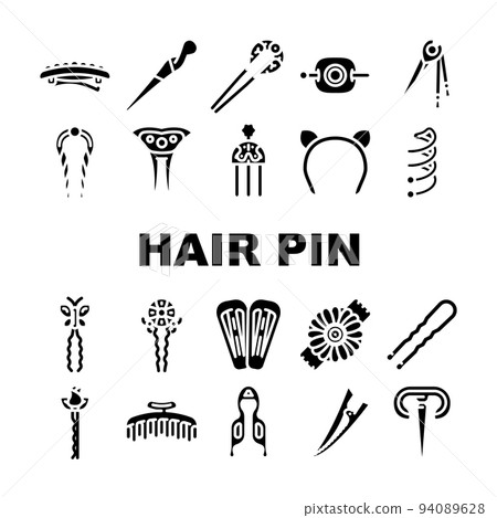 Hair Pin Decorative Accessory Icons Set Vector Hair Pin Decorative Accessory Icons Set Vector 94089628