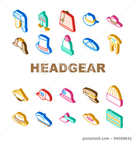 Headgear Stylish Head Clothes Icons Set Vector Headgear Stylish Head Clothes Icons Set Vector 94089642