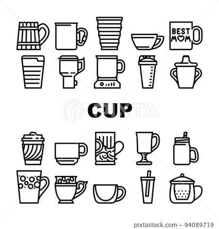 Cup Utensil For Drinking Beverage Icons Set Vector 94089719